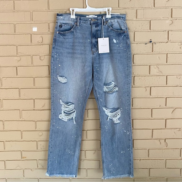 KanCan Jeans Distressed Size 11/29 High Rise Straight NWT Paint Splatter NEW - Picture 1 of 7